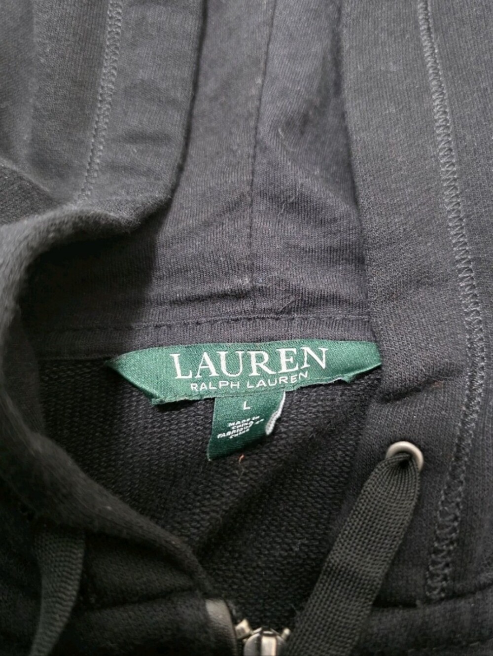 Lauren Ralph Lauren Black Full Zip Hoodie Sweatshirt Size L - Picture 4 of 10